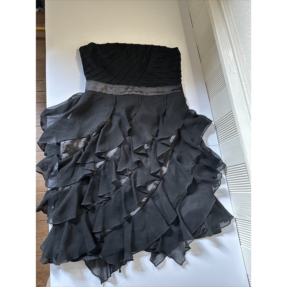 Little Black Party Dress Womens Medium Chiffon Ruffle